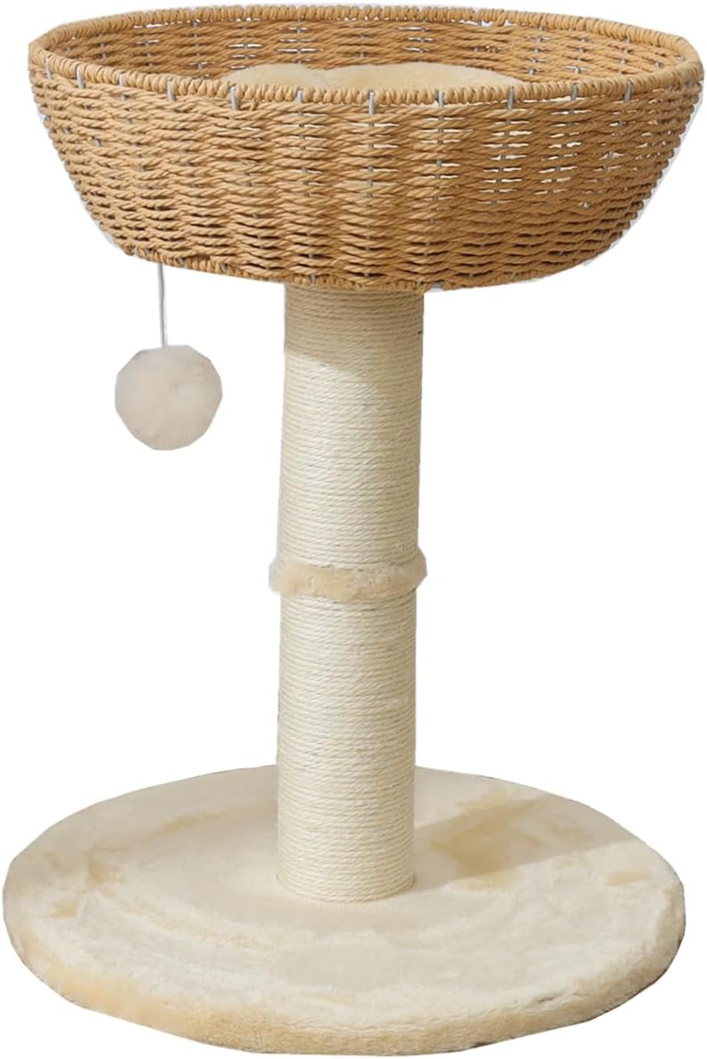 Window Cat Tree Tower with Rattan Wicker Basket for Large Cats