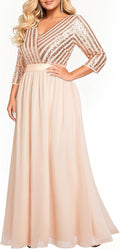 Womens Plus Size Sequin V Neck Evening Gown - Floor-Length Formal