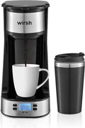 Wirsh Small Coffee Maker- Programmable Timer, Travel Mug, LCD Display