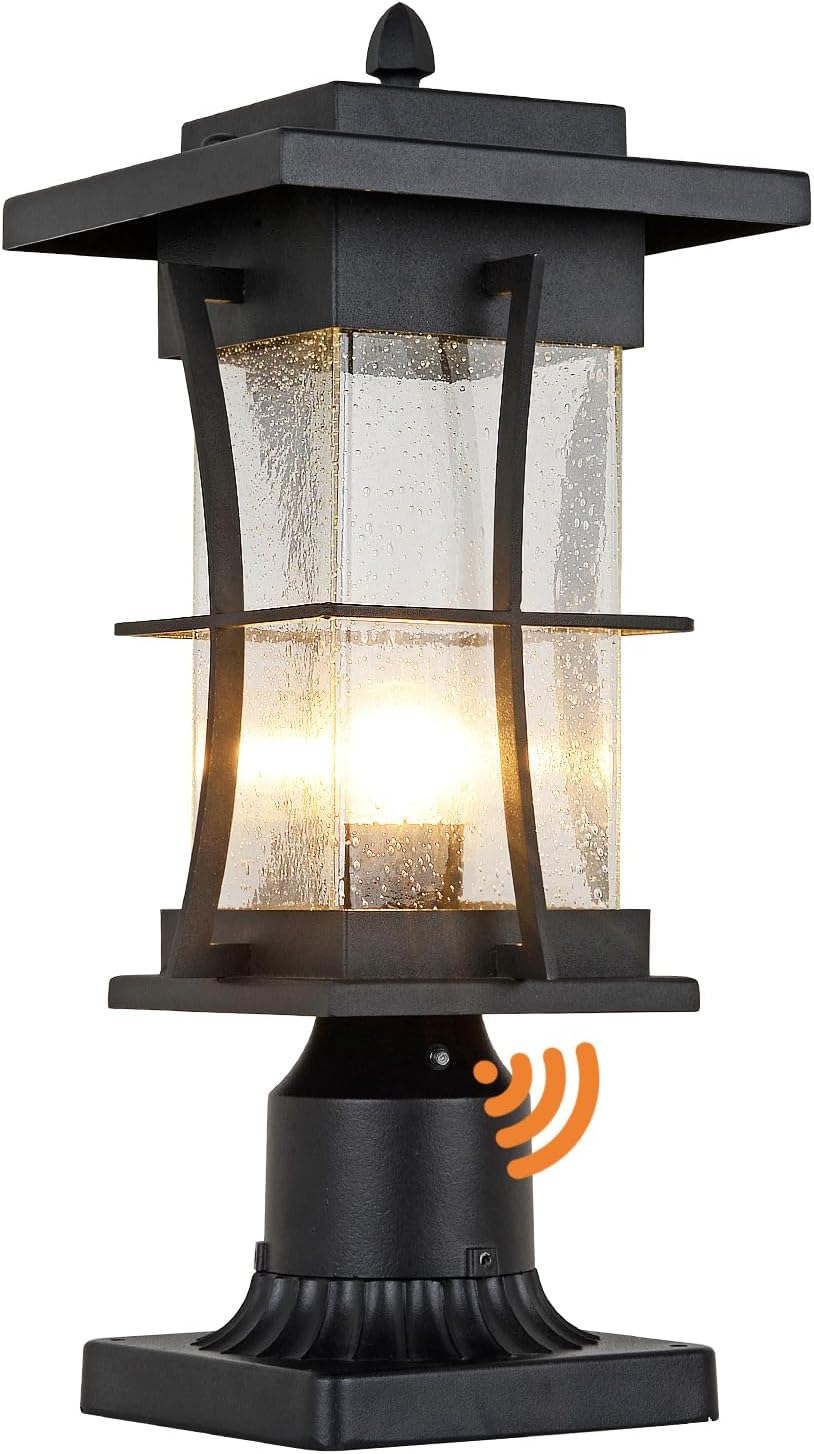 Dusk to Dawn Outdoor Post Light Fixture with Seeded Glass Design