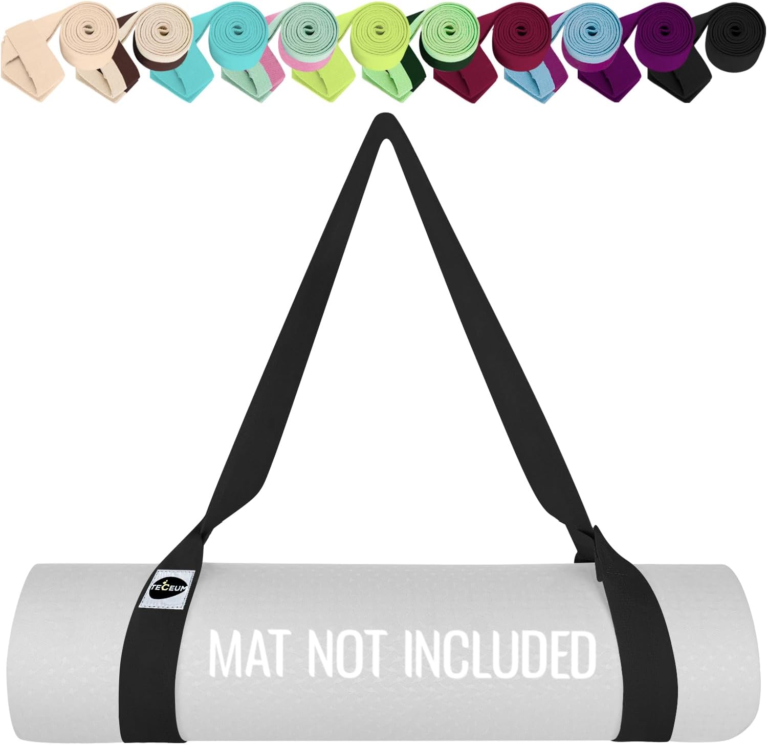 TECEUM Black Yoga Mat Strap - Easy, Adjustable Holder