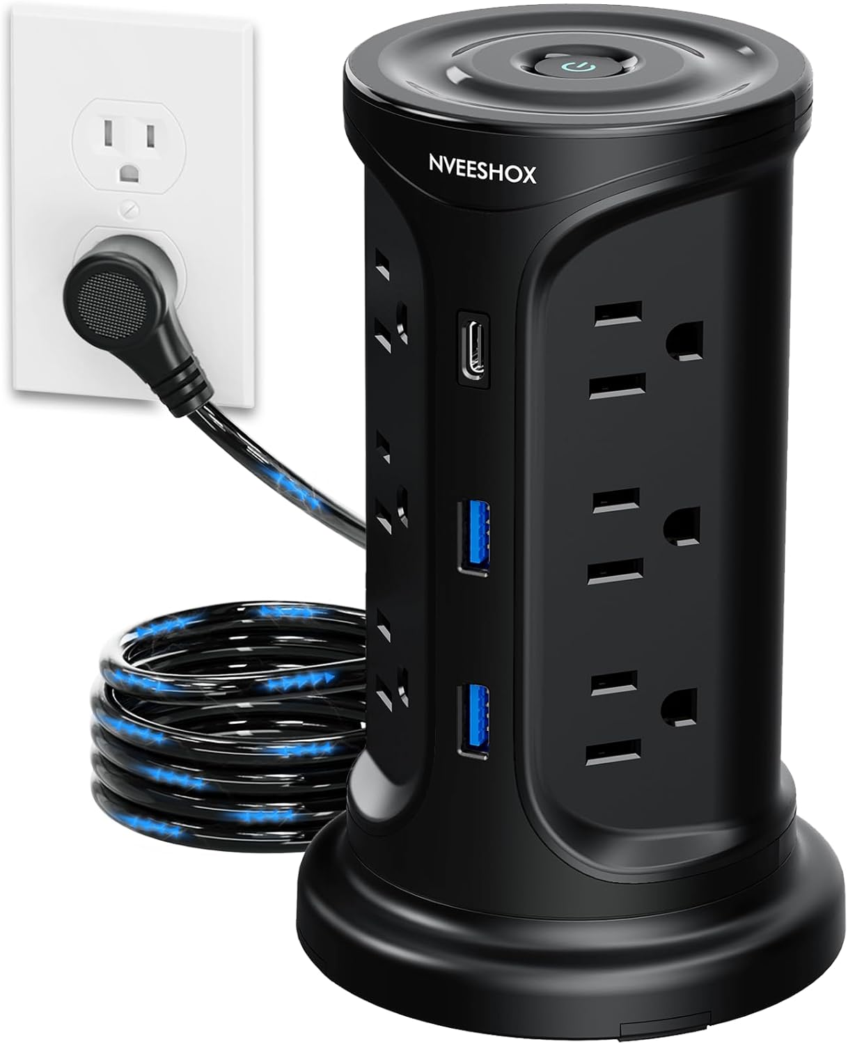 Extension Cord with Multiple Outlets and USB Ports for Home