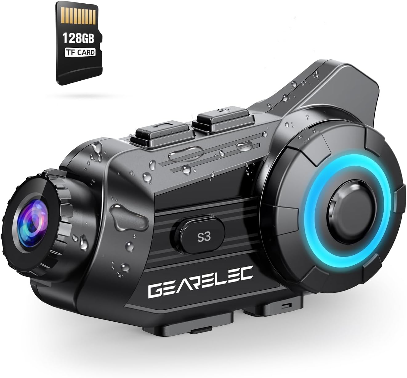 GEARELEC Motorcycle Helmet Bluetooth Headset with 1080P Camera