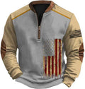 American Flag Sweatshirt Men Vintage USA V Neck Long Sleeve