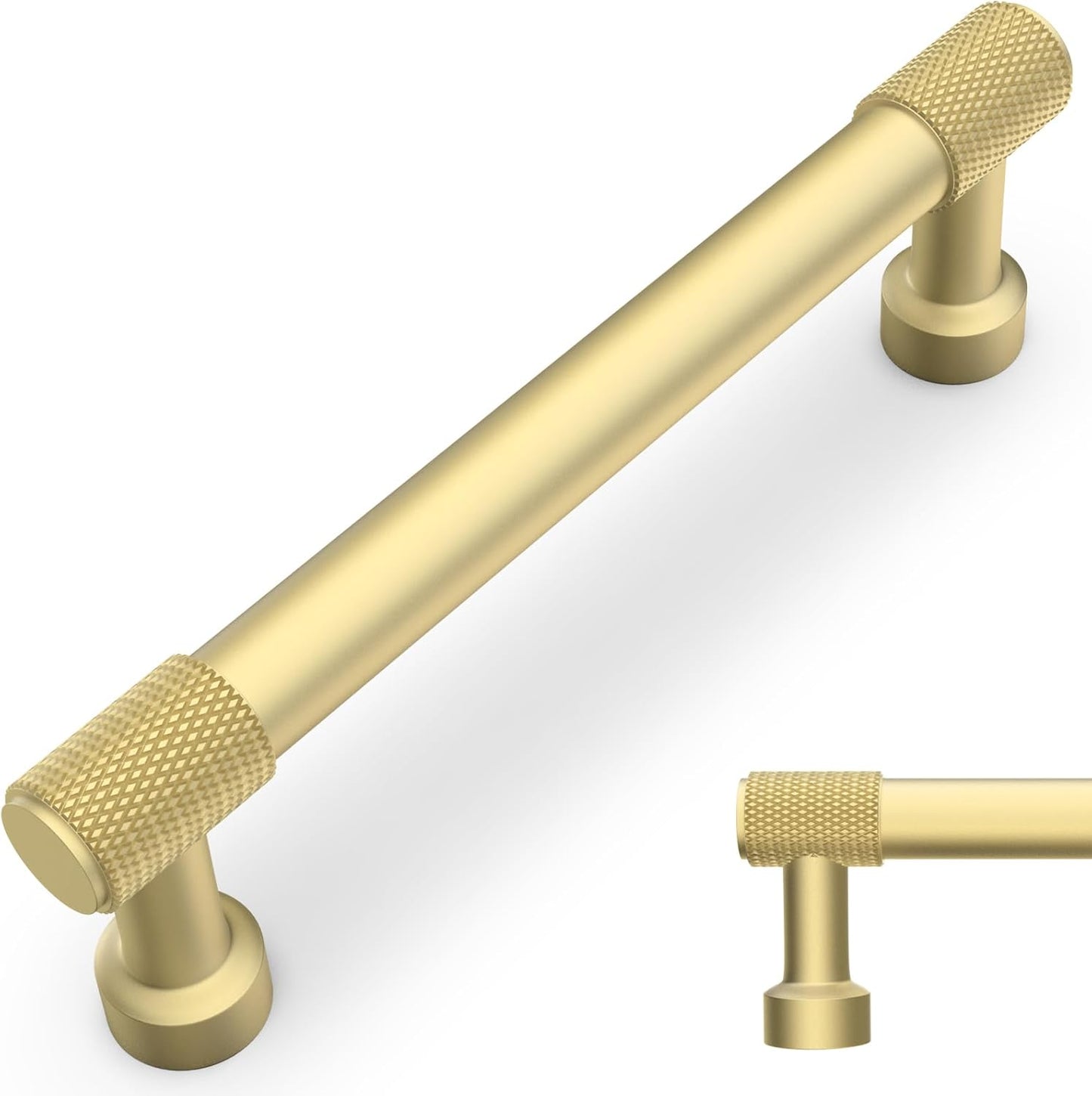 10 Pack 5Inch Brushed Gold Knurled Cabinet Handles for Elegance
