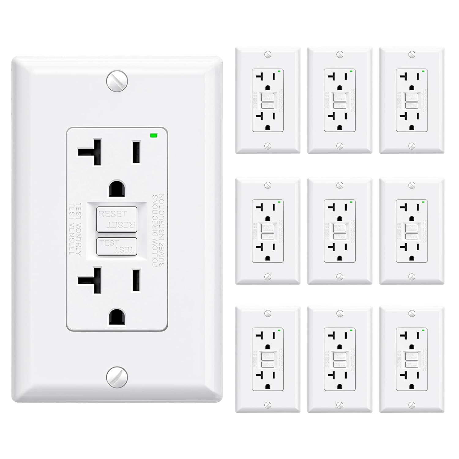 ELEGRP GFCI Outlet 20 Amp with Self-Test and LED Indicator