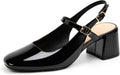 Womens Mary Jane Chunky Low Heels Pumps Square Toe Buckle Strap style