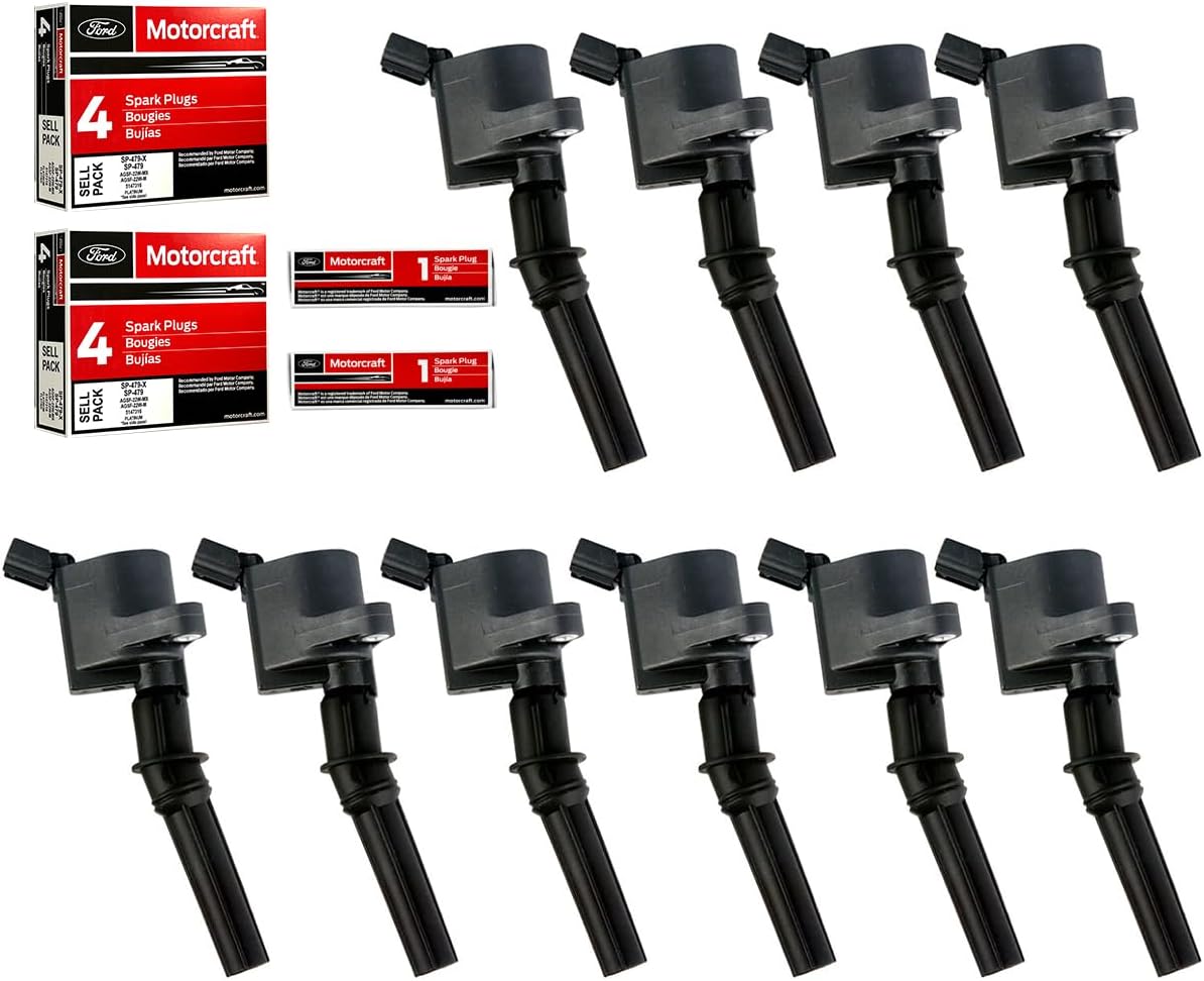MAS Set of 10 Ignition Coils and Spark Plugs for Ford Vehicles