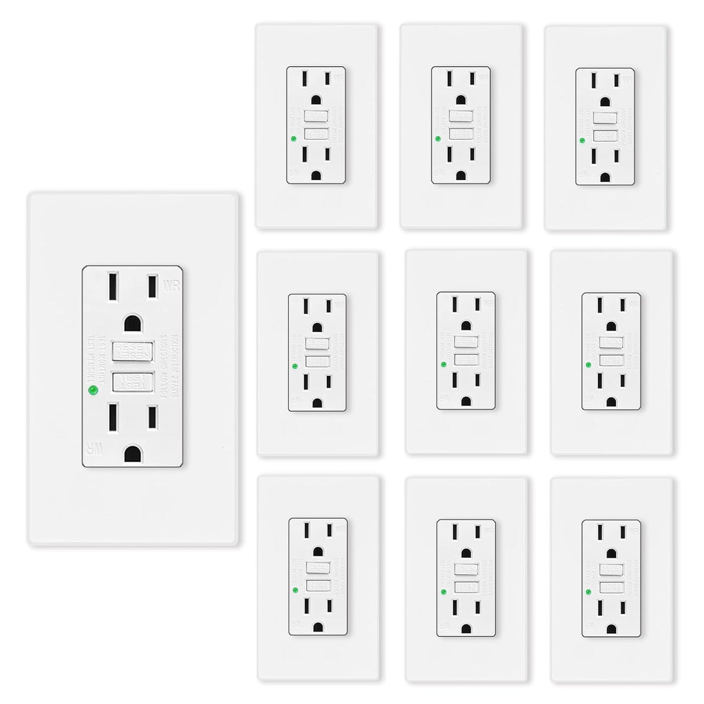 GFCI Outlet 10PK with LED Indicator for Indoor Outdoor Use