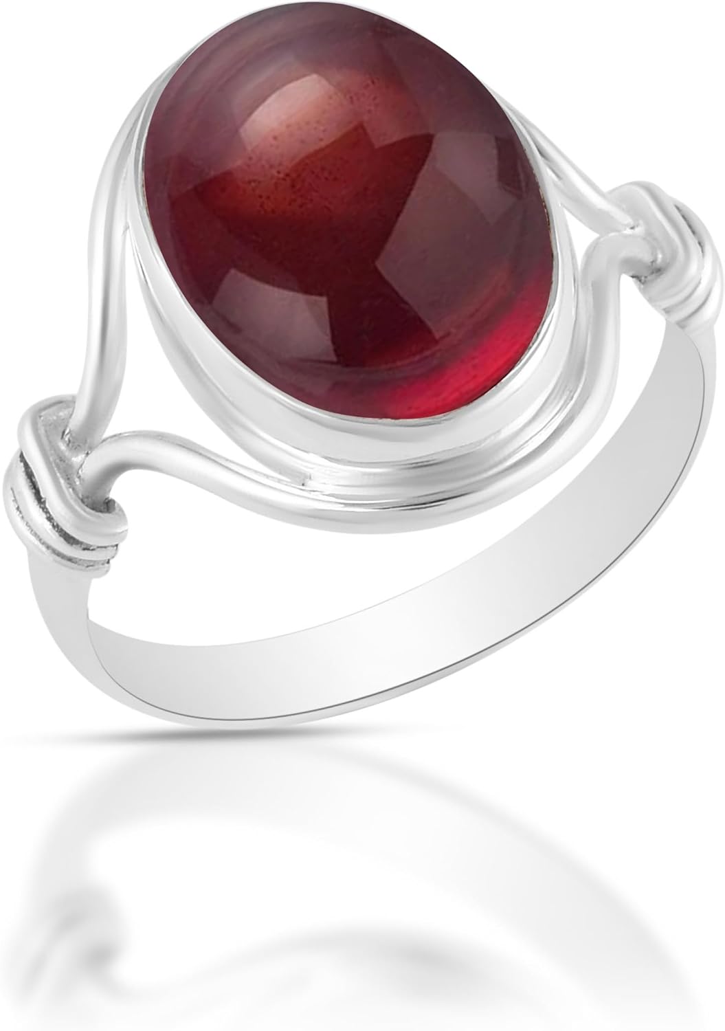 Solid 925 Sterling Silver Ring with Garnet Gemstone for Women