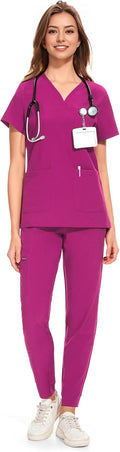 COZYFIT Medical Scrubs for Women Set - Comfortable 8-Pocket Jogger