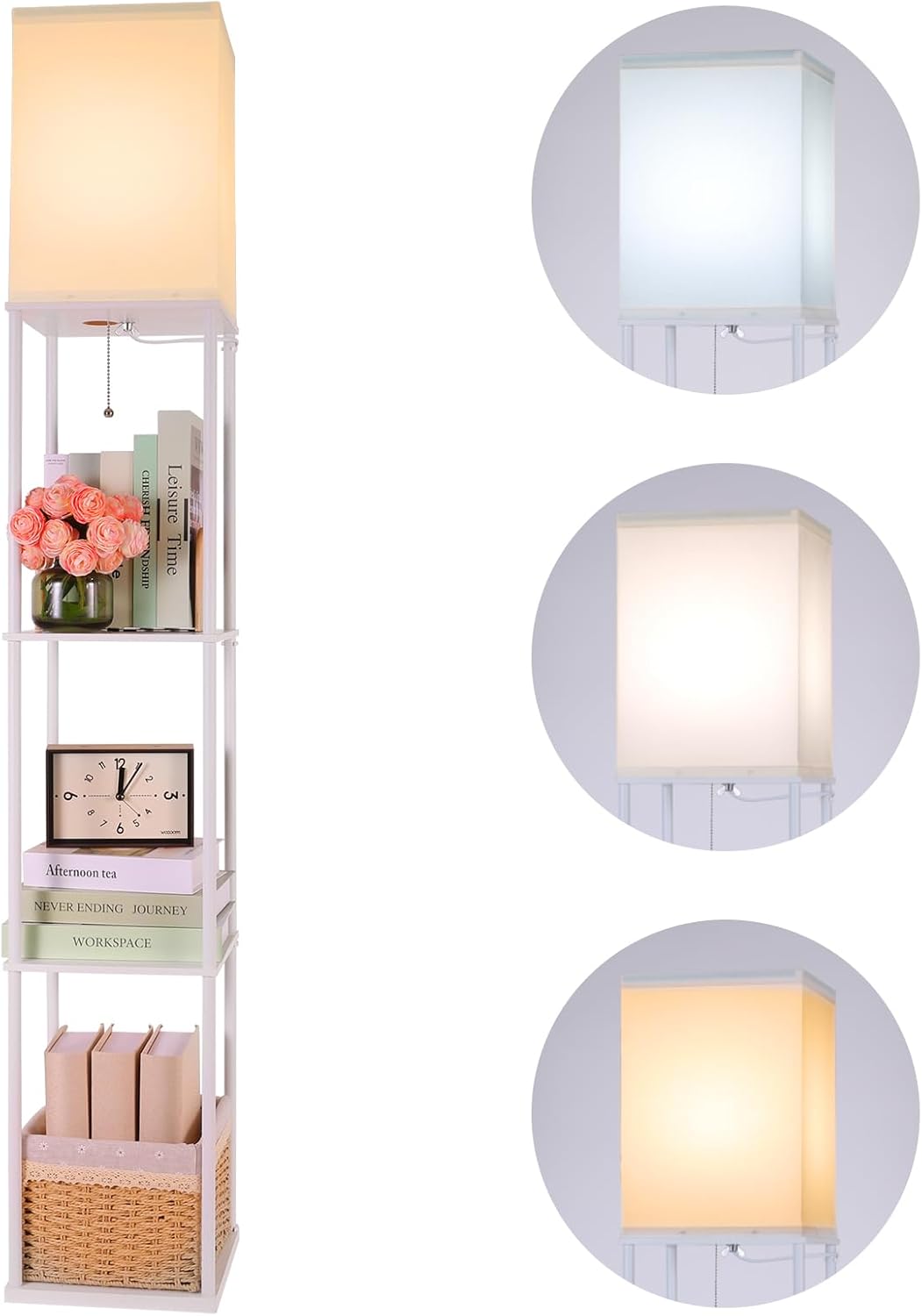 Modern Floor Lamp with Shelves and 3 Color Temperature Bulb