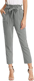 KANCY KOLE Women Paper Bag Pants High Waist Casual Trousers