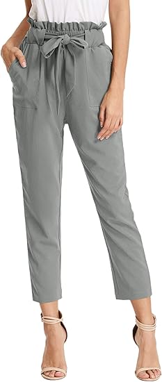 KANCY KOLE Women Paper Bag Pants High Waist Casual Trousers