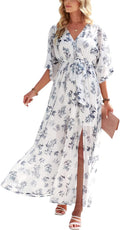 Womens Boho Flowy Wrap V Neck Maxi Dress - Flattering Summer Wrap