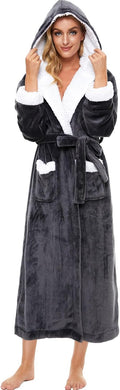 Plush Robes For Women Fleece Hooded Bathrobe - Soft Warm Hooded Robe