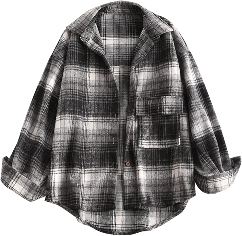 ZAFUL Women's Plaid Long Sleeve Shirt Jacket for Casual Wear