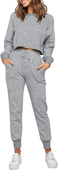 ZESICA Women's Long Sleeve Crop Top and Jogger Pajama Set - Cozy Fit