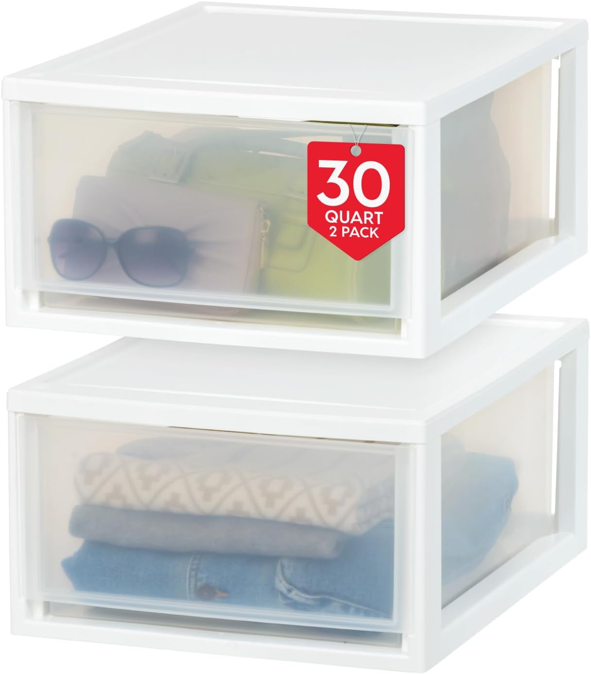 IRIS 30 Qt. Stacking Drawer Organizer 2-Pack - Space-Saving Storage!