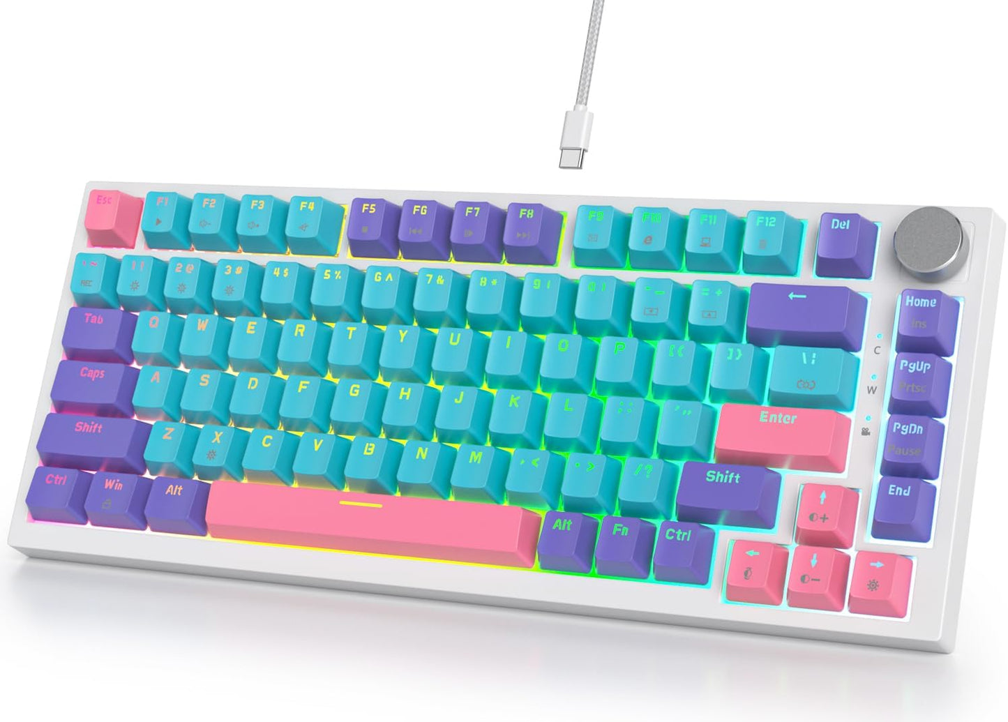Fogruaden Wired Mechanical Keyboard with RGB Backlit and Knob