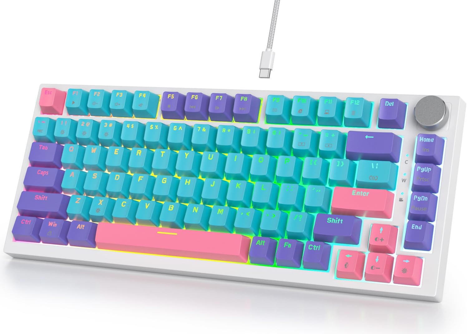 Fogruaden Wired Mechanical Keyboard with RGB Backlit and Knob