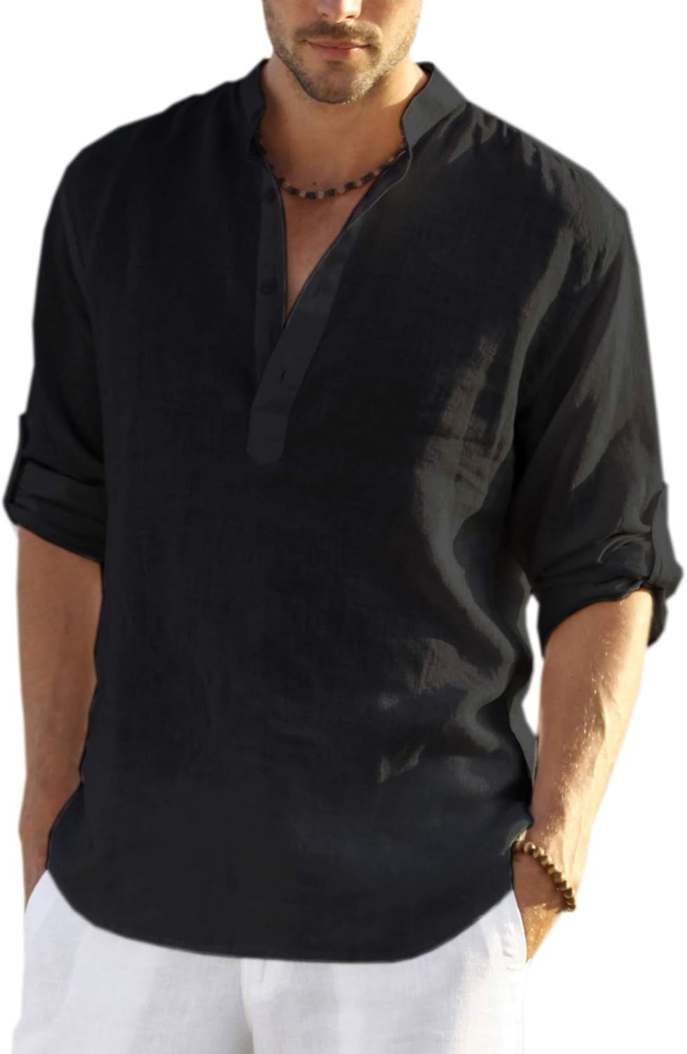 COOFANDY Men's Cotton Linen Henley T-Shirts for Casual Style