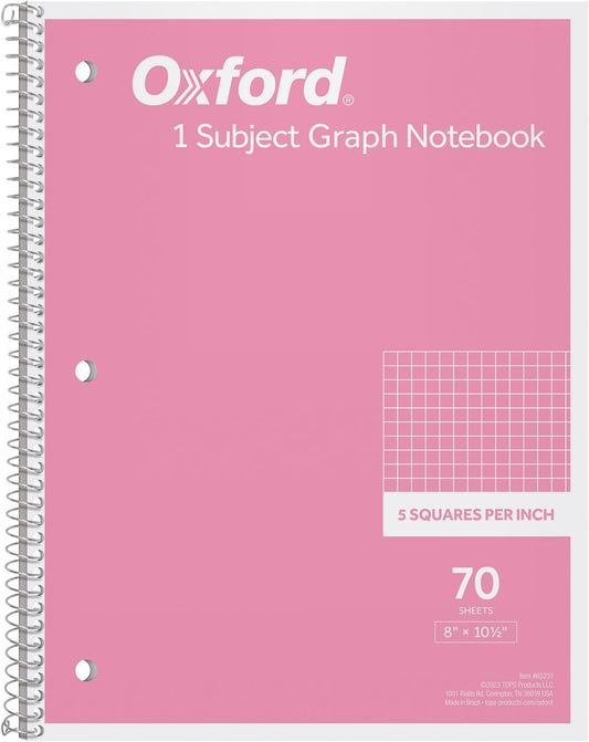 Oxford Pink Grid Notebook - Ideal for Math & Engineering - 70 Sheets
