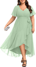 Womens Plus Size Long Chiffon High Low Split Ruffle Maxi Dress