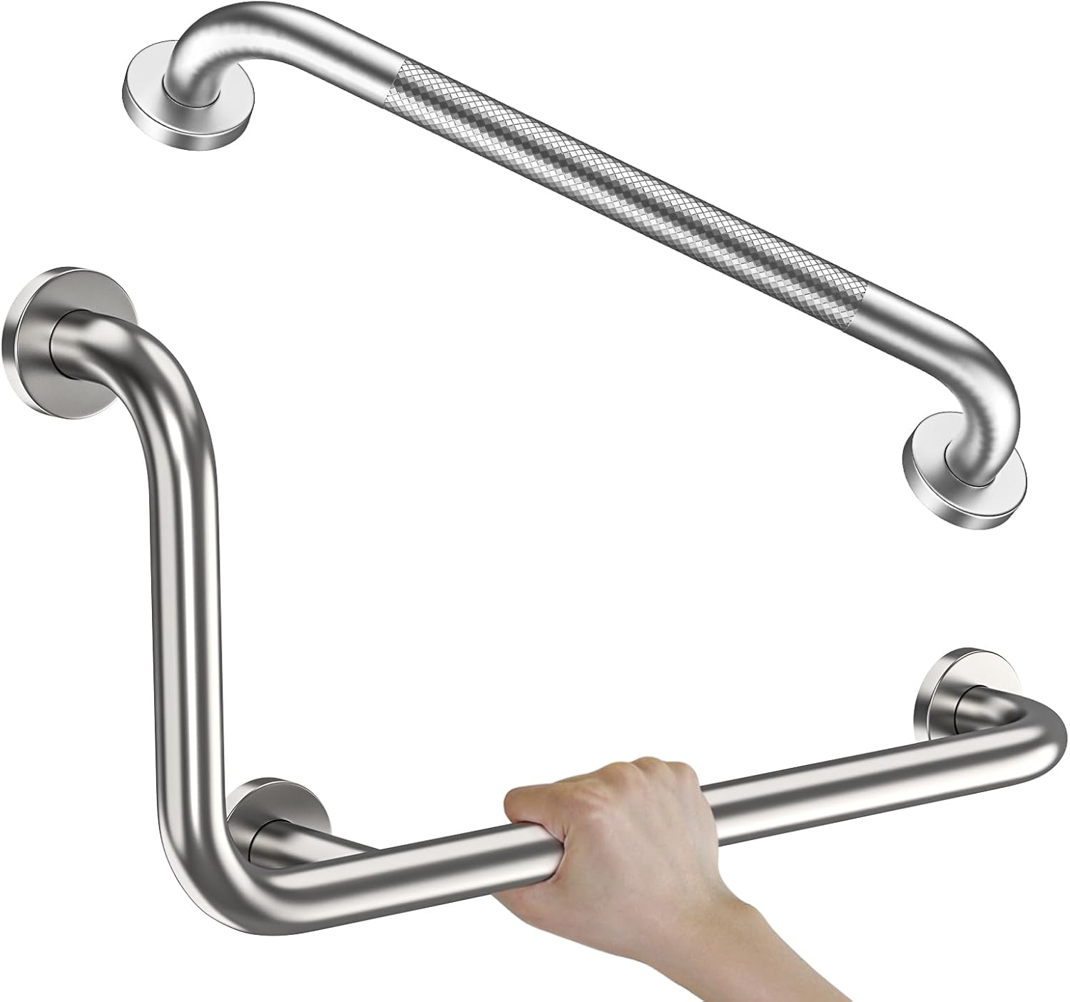 Brushed Nickel L-Shaped Grab Bar for Bathroom Safety Support