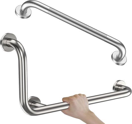Brushed Nickel L-Shaped Grab Bar for Bathroom Safety Support