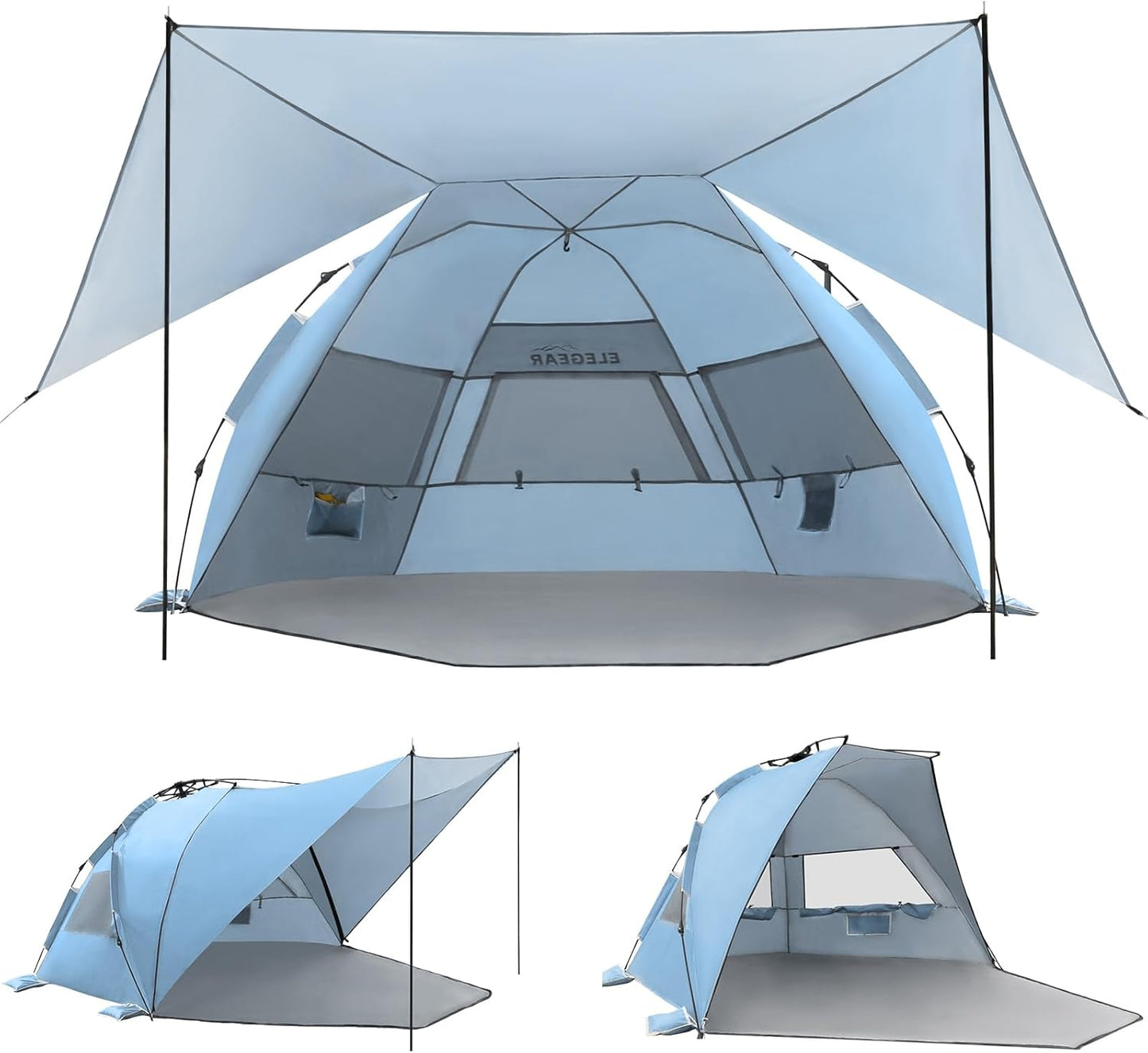 Elegear Beach Tent with Canopy - 1-Second Setup Sun Shelter