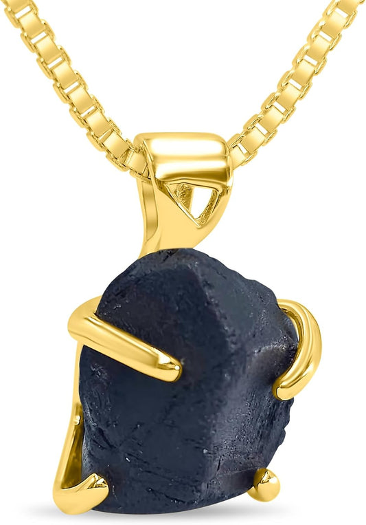Genuine Raw Birthstone Pendant Chain Necklace in Gold Plated Silver
