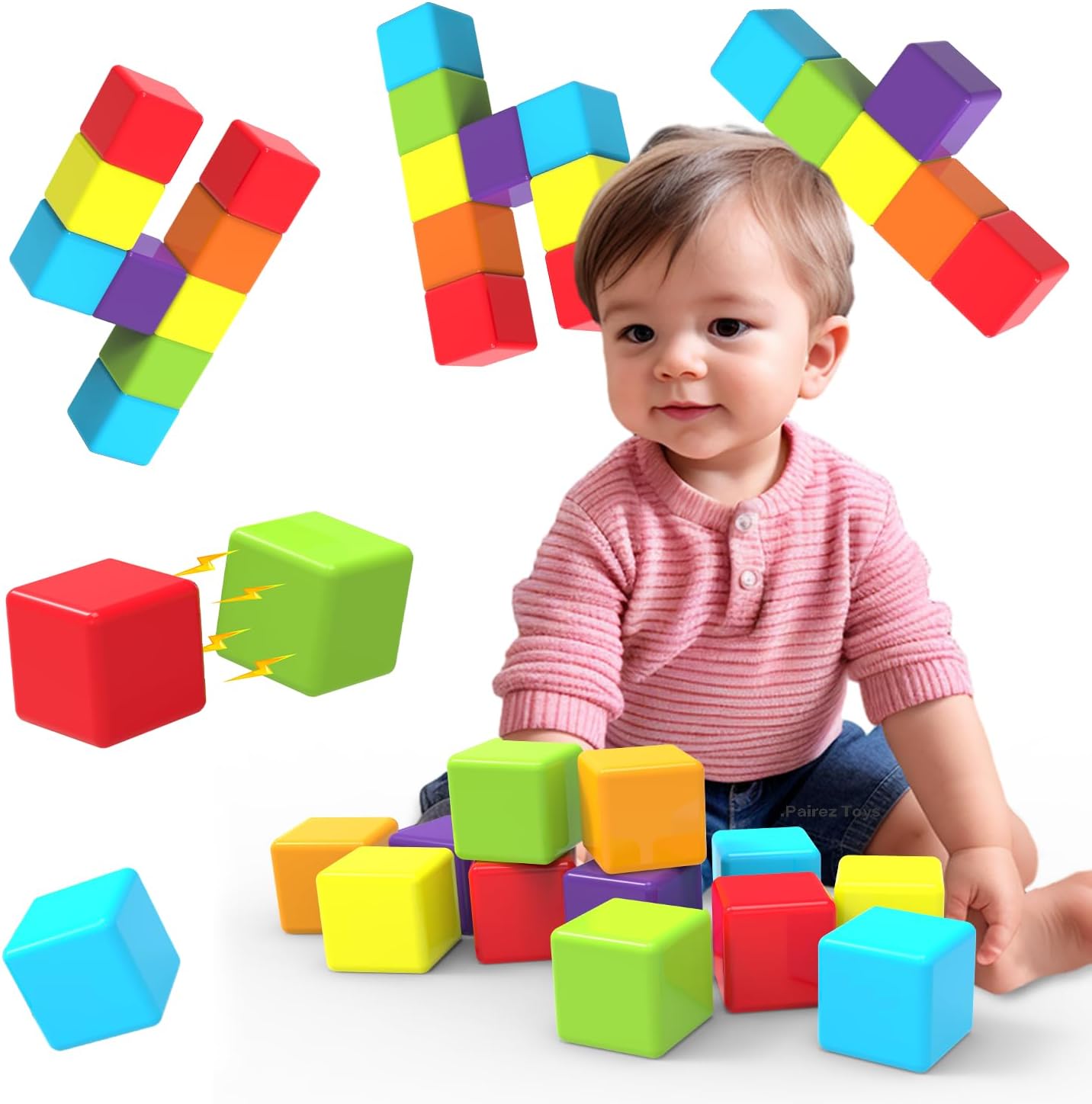 1.65 Magnetic Cubes for Toddlers - 12 PCS, Sensory Montessori Toy