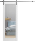 Interior Single Sliding Barn Door with Mirror 28x96 - Modern White