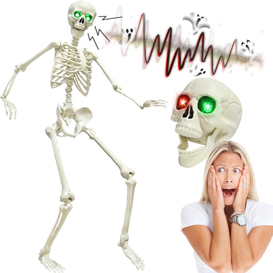 5.4FT Full Size Halloween Skeleton with Glowing Eyes and Sound
