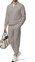 Men Fall Tracksuit 2-Piece Twill Quarter Zip Set - Casual Loungewear
