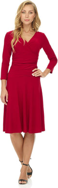 Rekucci Women's Slimming 3/4 Sleeve Fit-and-Flare Crossover Tummy Wide