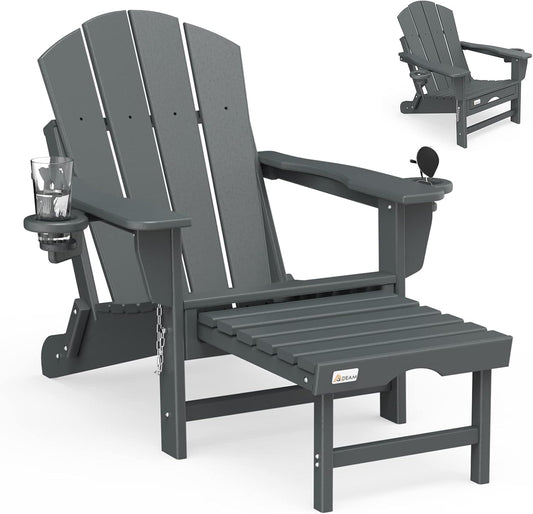 Mdeam Folding Adirondack Chair with Retractable Ottoman for Comfort