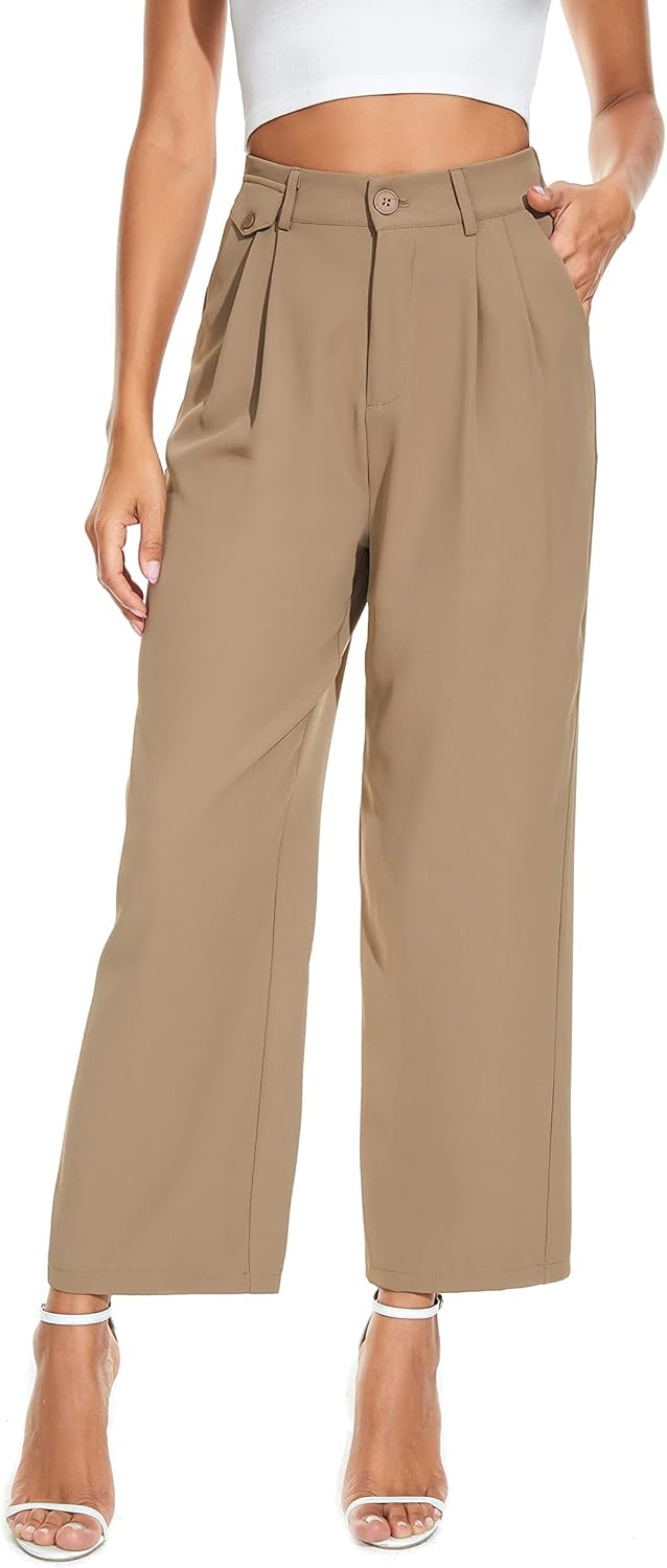 FUNYYZO Women's Loose Pleated Front Long Pants for Casual Style