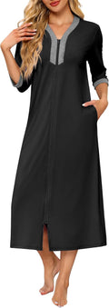 Women's Zipper Robe Full Length 3/4 Sleeves - Lightweight Soft