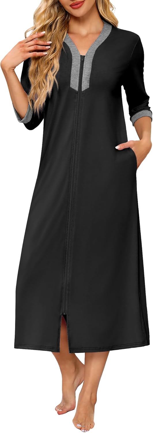 Ekouaer Women's Zipper Robe with Pockets for Ultimate Comfort