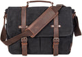 Vintage Genuine Leather Waxed Canvas Briefcase - Rugged 15.6in