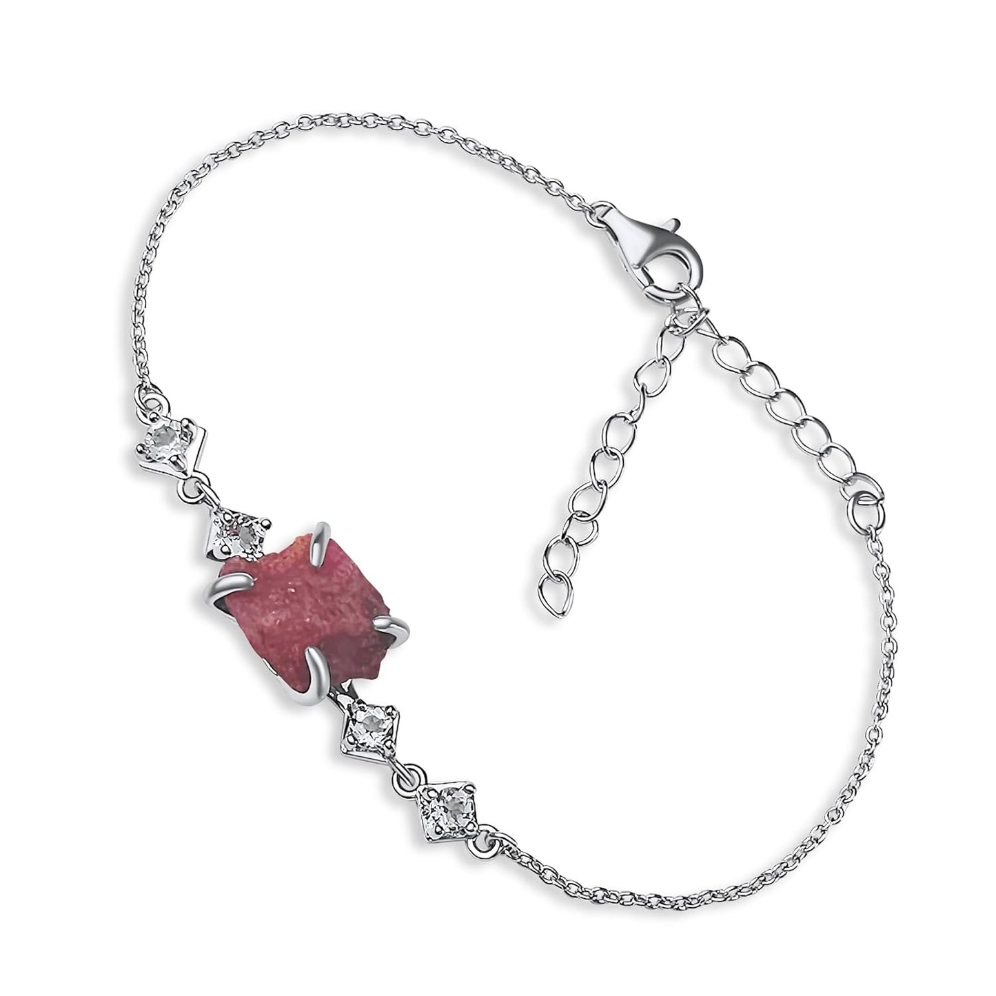 Raw Crystal Chain Bracelet with Pink Sapphire for Her Gift