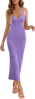 MEROKEETY Womens V Neck Knit Midi Dress - Flattering Summer Bodycon be