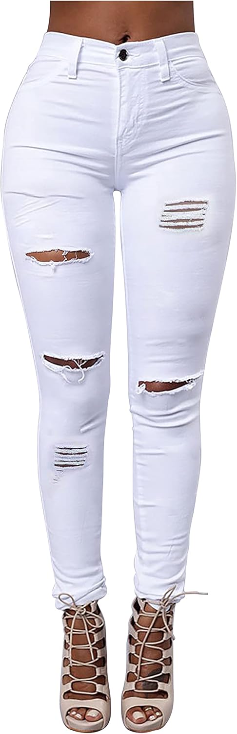 Women's High Waisted Ripped Skinny Stretch Jeans for Style