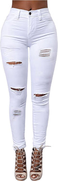Women's High Waisted Ripped Skinny Stretch Jeans - Flattering Fit BL
