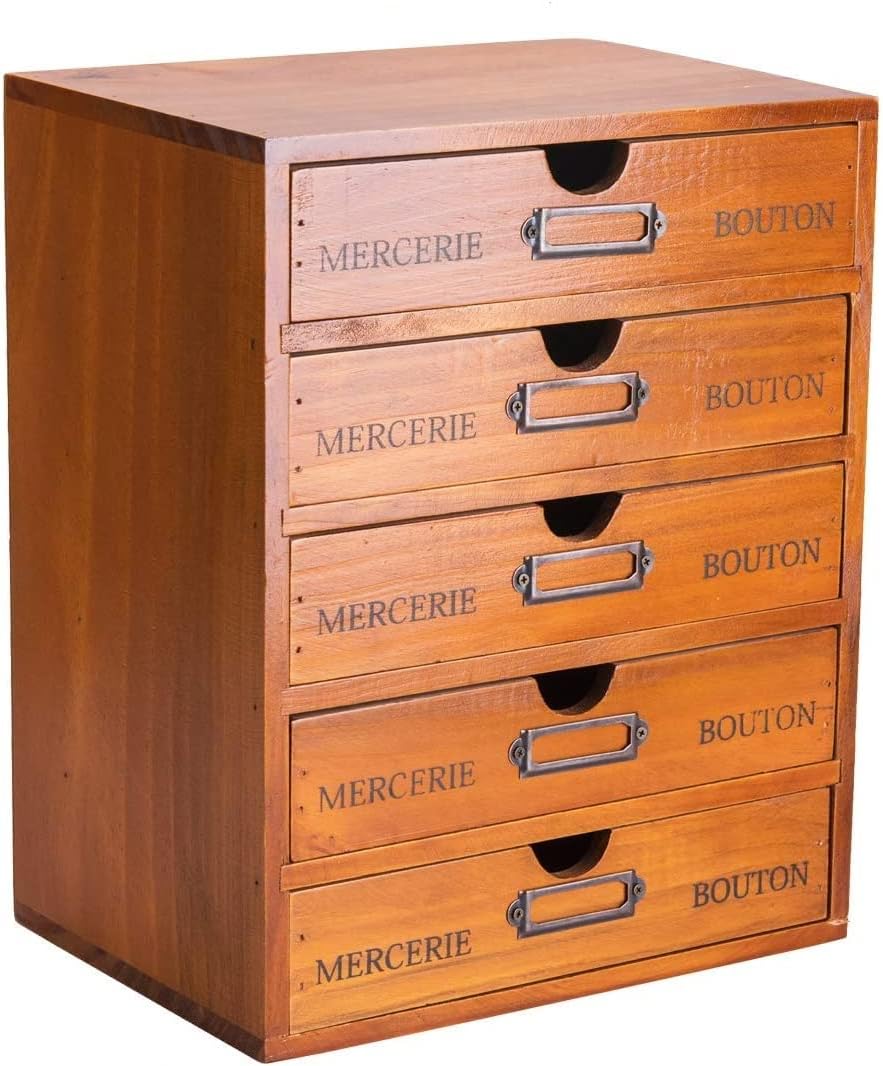 Vintage 5-Drawer Wooden Desk Organizer for Craft Storage