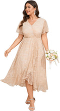 Plus Size Wedding Guest Dress for Women - Lace Wrap High Low