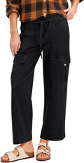 Cicy Bell Womens Cotton Cargo Pants Low Rise Wide Leg (Style 4SMS)