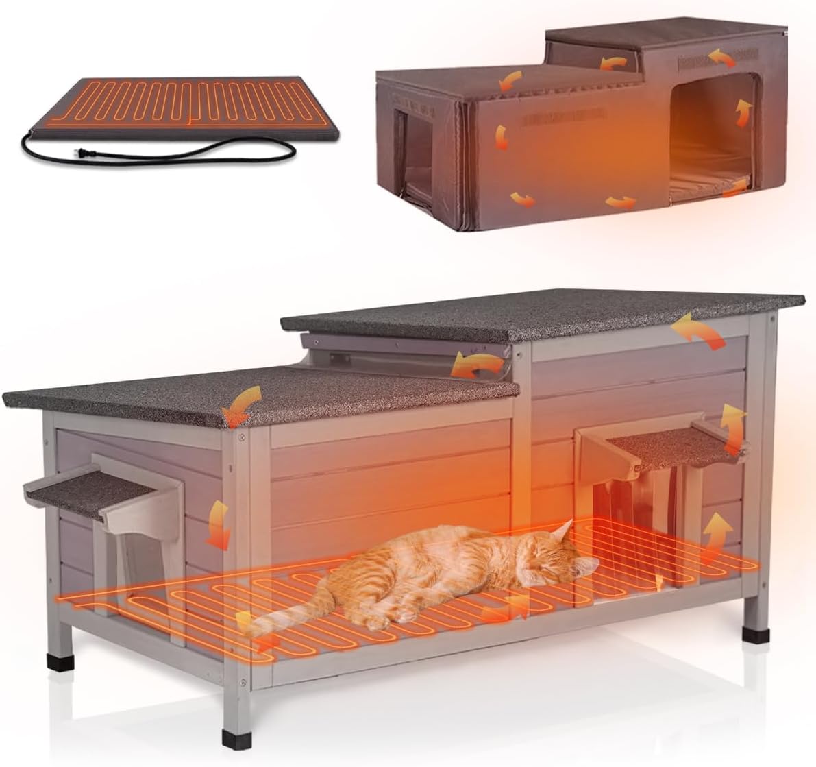 Heated Cat House for Outside with Insulated Shelter Design